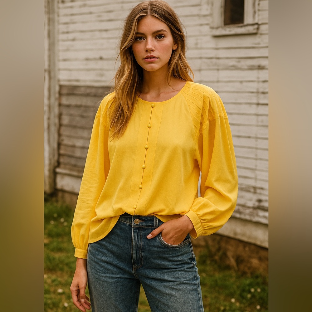 SIMON CHANG | Yellow Blouse with Pleated Details